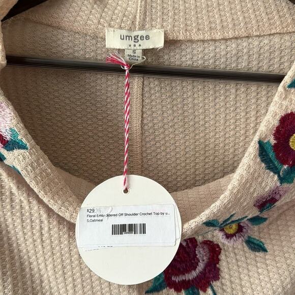 UMGEE FLORAL EMBROIDERED OFF THE SHOULDER CROCHET TOP CREAM SIZE SMALL - Picture 8 of 9